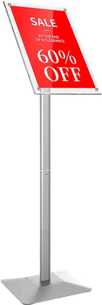 DISPLAYSWORKER Adjustable Heavy Duty Pedestal Sign holder floor Stand,sign stand poster stand ,acrylic frame for 8.5 x 11 inch,Silver (silver, acrylic frame 8.5-x-11-inch)