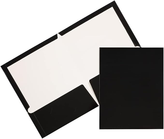JAM PAPER Laminated Two Pocket Glossy School Folders - Letter Size - High Gloss Black - 6/Pack