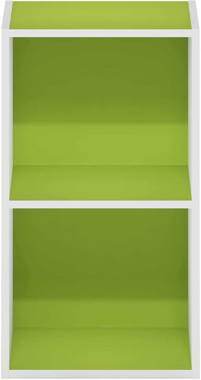 Furinno PASIR Book Shelf, 2-Tier Modern Bookshelf, Open Shelves Bookcase 9 x 12 x 21, for Living Room, Bedroom, Home Office, Green/White