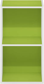 Furinno PASIR Book Shelf, 2-Tier Modern Bookshelf, Open Shelves Bookcase 9 x 12 x 21, for Living Room, Bedroom, Home Office, Green/White