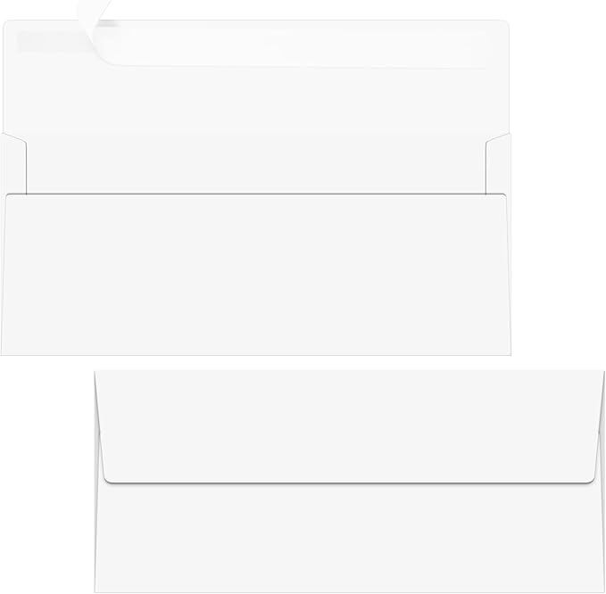 Marspark 100 Qty #10 White Business Envelopes 80 lb 4-1/8'' x 9-1/2'' Peel Press Letter Size Envelopes Professional Mailing Printable for Security Office Use Home Mail