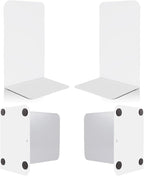 VONDERSO Metal Bookends White, 2 Pairs Metal Bookends Heavy Duty for Shelves Decor Home Office, Unique White Book Ends Supports Anti-Slip for Kids Girls