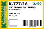 Klinch-Pak K-777/16, 5/8" Leg x 1/2" Wide Crown Heavy-Duty Galvanized Plier Staples, 2400 Per Package, Similar to JK777 Staples, for stapling Trays, Lids, Bags, Header Cards, Fastening End Caps