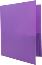 JAM PAPER Plastic Color Pop Folders - 2 Pocket Durable Folders with Metal Prongs Fastener Clasps - Purple - 3/Pack