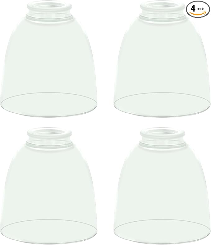 Eidonta 4 Pack Clear Glass Shade Replacements, Bell Shaped Glass Shade Covers for Ceiling Fan Light Fixture, 4.92"High, 4.72"Diameter, 1.65 "Fitter, High Transmittance Globe Lampshades for Vanity