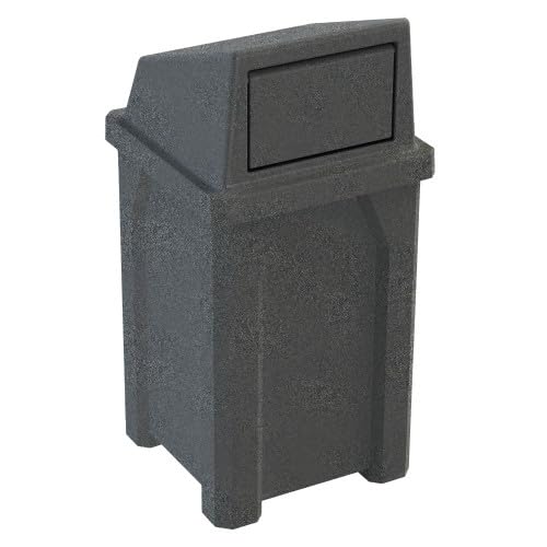 Sturdy Essentials Campus Collection 32 Gallon Square 100% Recycled Plastic Heavy Duty Commercial Indoor or Outdoor Trash Can with Push Lid | Great for Schools and Businesses - Dark Granite