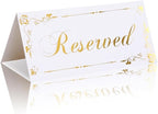 12 Pack Reserved Table Signs White Reserved Table Tent Card with Gold Foil Design for Wedding Party Restaurant - Double Sided Reserved Sign Table Tent Place Cards for Event