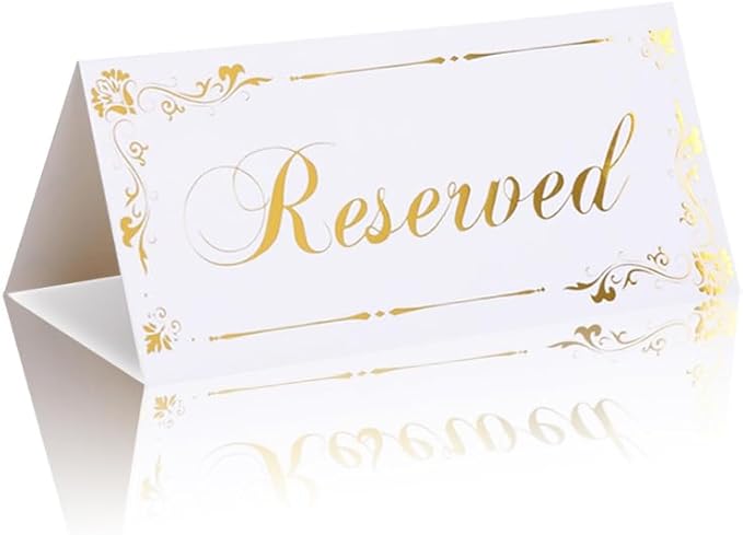 20 Pack Reserved Table Signs White Reserved Table Tent Card with Gold Foil Design for Wedding Party Restaurant - Double Sided Reserved Sign Table Tent Place Cards for Event