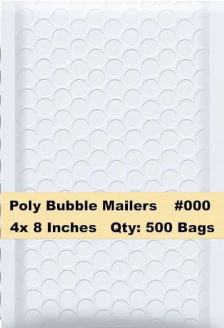iMBAPrice 4x8 Inches White Color Polybubble Bag, 500-Pack Small Size #000 Self Seal Poly Bubble Mailers Padded Packing Envelopes (Total 500 Bags)
