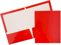 JAM PAPER Laminated Two Pocket Glossy School Folders - Letter Size - High Gloss Red - Bulk 25/Pack