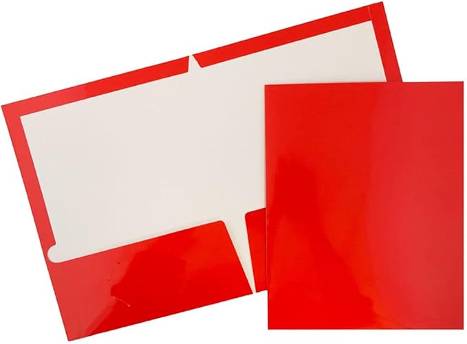 JAM PAPER Laminated Two Pocket Glossy School Folders - Letter Size - High Gloss Assorted Primary Colors - 6/Pack