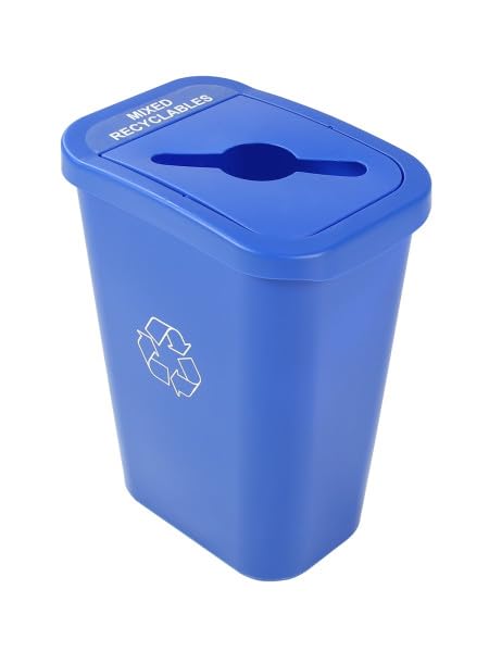Sturdy Essentials City Box 10 Gallon Mixed Recycling Bin with Lid for Residential, Business, and Commercial Recycling - NYC Compliant - Blue