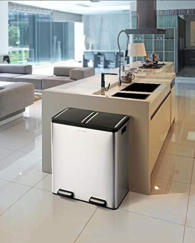 The Step N' Sort 18.5 Gallon Extra Large Capacity, Soft-Step, Dual Trash and Recycling Bin with Removable Inner Bins, Silver