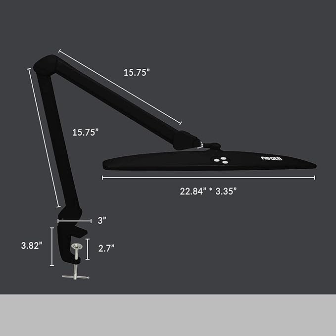 Neatfi Elite HD XL Task Lamp, 1600 Lumens, 84PCS SMD LED, 6500K, Non-Polar Dimming, Desk Light for Home, Office, and Study Room (Non-CCT with Clamp, Black, 22 Inches)