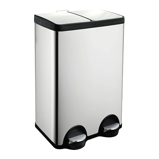 JM ·YIPENG Kitchen Trash Can, 2 x 8 Gallon (2 x 30 L) Recycling Bin with Lid, Double Trash Can, Soft-Close Foot Pedal, 2 Compartments Garbage Cans for Kitchen, Dual Trash Cans, Silver