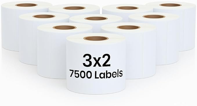 3" x 2" Direct Thermal Labels Roll, 10 Rolls (7,500 Labels), Compatible with Zebra,Rollo, MUNBYN, POLONO, IDPRT Printer,Strong Adhesive Perforated Label Rolls for Packages,Barcodes & Office Use