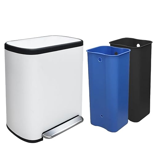 JM ·YIPENG Dual Trash Can Stainless Steel Recycle Bins for Kitchen, 60 L/16 Gallon Dual Compartment Recycling Trash Can with Soft-Close Lid and Removable Liner Buckets for Kitchen, Living Room, White