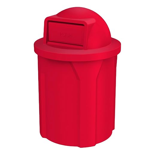 Campus Collection 42 Gallon Circle 100% Recycled Plastic Heavy-Duty Commercial Outdoor or Indoor Trash Can with Push Open Dome Lid and Internal Liner | Great for Schools and Businesses - Red