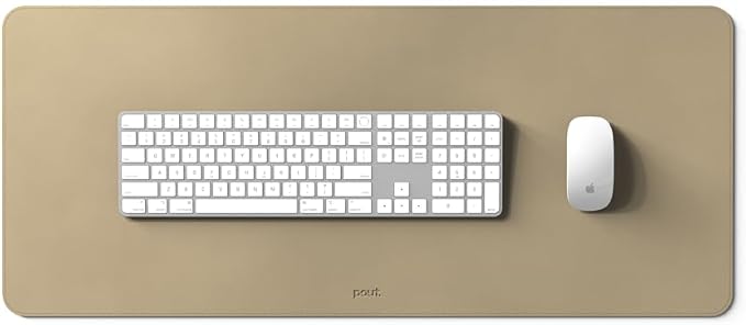 POUT TekDec Mat – Vegan Leather Desk Pad (31.5×13.4in / 80×34cm), Water-Resistant Surface, Anti-Slip Base, Scratch & Heat Protection, Multi-Functional Writing & Mouse Pad – Texas Sand
