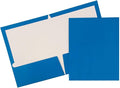JAM PAPER Laminated Two Pocket Glossy School Folders - Letter Size - High Gloss Blue - Bulk 25/Pack