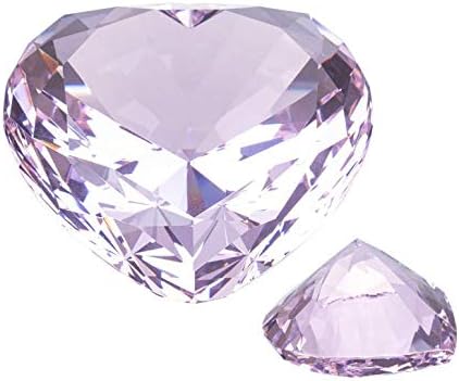Zoogamo 3” / 80 mm Light Pink Diamond Heart Shaped Glass Crystal Paperweight – Home Office Decor & Valentine's Day Gift Wedding Favors Centerpieces Decoration with Gift Box