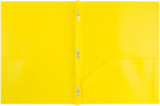 JAM PAPER Plastic Color Pop Folders - 2 Pocket Durable Folders with Metal Prongs Fastener Clasps - Yellow - 3/Pack