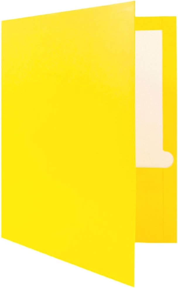 JAM PAPER Laminated Two Pocket Glossy School Folders - Letter Size - High Gloss Yellow - Bulk 25/Pack