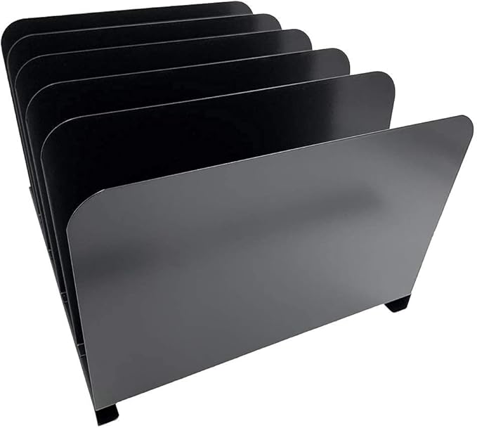 Huron Desktop File Binder Organizer Storage Vertical 5 Slot, Black Commercial Grade Steel