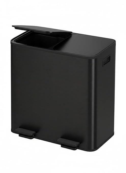 Garvee Trash Can, 2 x 10.6 gal (2 x 40 L) Garbage Can for Kitchen Dual Compartment Recycling Kitchen Step Trash Bin, Stainless Steel Trash and Recycle Bin Combo with Soft-Close Lid,Black