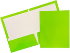 JAM PAPER Laminated Two Pocket Glossy School Folders - Letter Size - High Gloss Lime Green - 6/Pack
