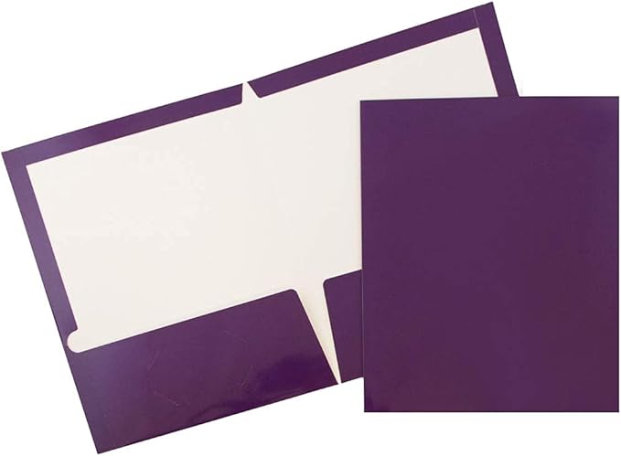 JAM PAPER Laminated Two Pocket Glossy School Folders - Letter Size - High Gloss Purple - Bulk 25/Pack