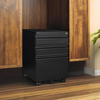 AFAIF 3 Drawer Mobile File Cabinet with Lock, Rolling Filing Cabinets for Home Office, Under Desk Small File Cabinet Three Drawers for Legal/Letter/A4 File, Black - Assembly Required