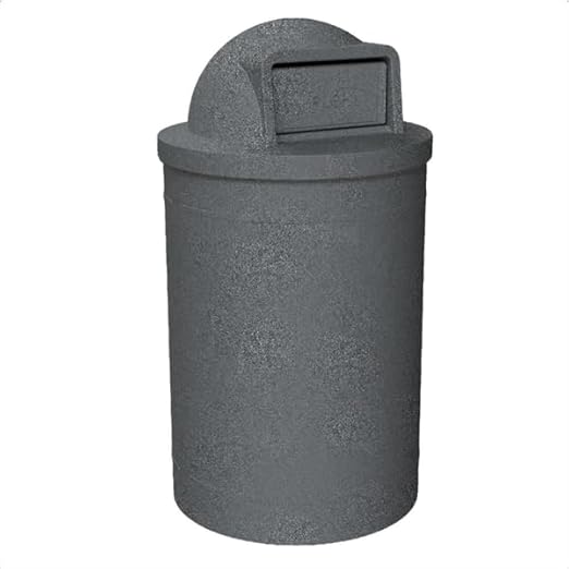 Campus Collection 55 Gallon Round Plastic Heavy Duty Commercial Indoor or Outdoor Trash Can with Push Open Dome Lid and Internal Liner | Great for Schools and Businesses - Dark Granite