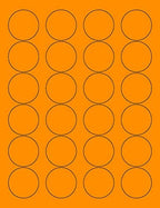 8-1/2 x 11" Neon Color High Light Fluorescent Labels for Laser & Inkjet Printer (Orange Fluorescent, 1.66" Round - 24 Per Page | 2400 Labels)