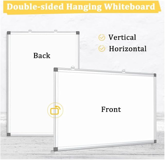AMUSIGHT 2 Pack Double-Sided Magnetic Whiteboard, 48" x 36" Dry Erase Board, Aluminum Frame White Board for Wall, Hanging Mounting White Board Dry Erase Marker Board for Office, School, Home