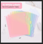 SKYDUE Pastel Binder Dividers with Tabs and Pockets - Soft Plastic Dividers for 3 Ring Binder, Includes 16 Blank Index Labels, for School & Office Organization, Pink