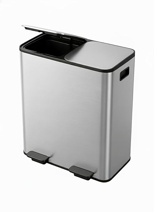 Garvee Trash Can, 2 x 10.6 gal (2 x 40 L) Garbage Can for Kitchen Dual Compartment Recycling Kitchen Step Trash Bin, Stainless Steel Trash and Recycle Bin Combo with Soft-Close Lid,Silver