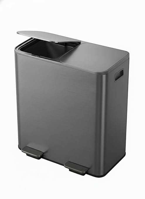 Garvee Trash Can, 2 x 10.6 gal (2 x 40 L) Garbage Can for Kitchen Dual Compartment Recycling Kitchen Step Trash Bin, Stainless Steel Trash and Recycle Bin Combo with Soft-Close Lid,Matte Grey
