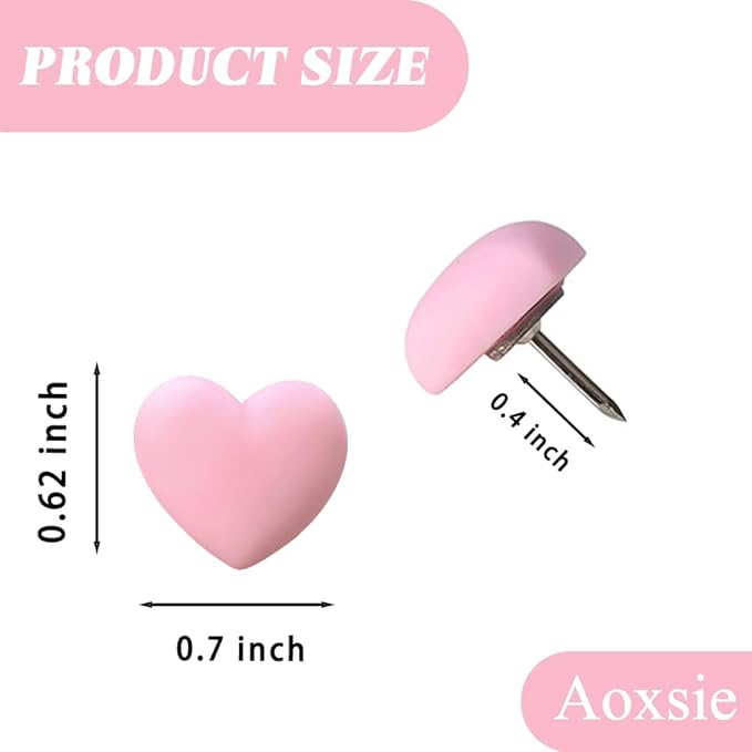 Aoxsie 28pcs Decorative Cute Push Pins Heart Pink Thumbtacks Thumb Tacks Pushpins for Bulletin Cork Boards Office Products