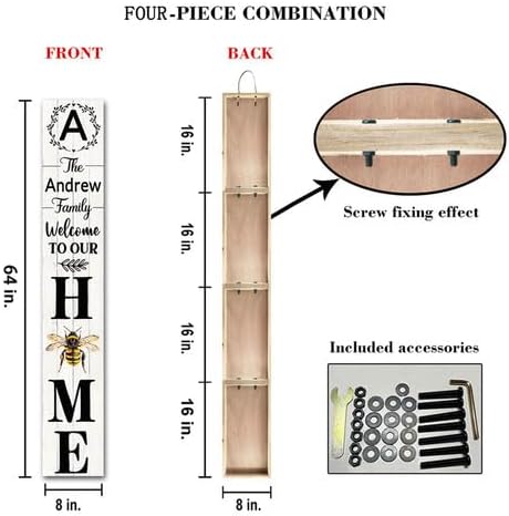 SRongmao Welcome To Our Home Porch Sign Personalized Welcome Sign for Front Door Custom Family Name Signs Standing Vertical Rustic Farmhouse Bee Decor for Front Door Wall Decor