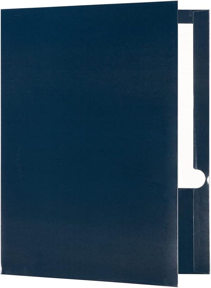 JAM PAPER Laminated Two Pocket Glossy School Folders - Letter Size - High Gloss Navy Blue - Bulk 25/Pack
