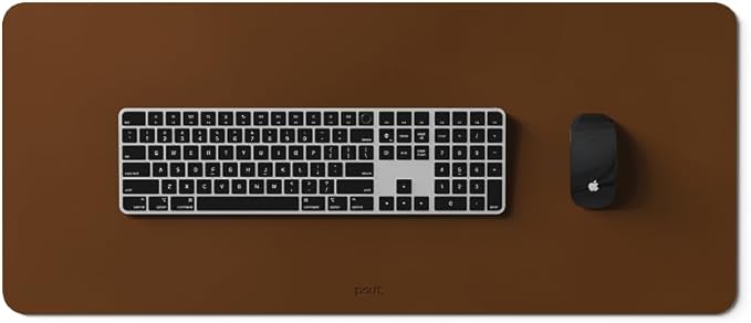 POUT TekDec Mat – Vegan Leather Desk Pad (31.5×13.4in / 80×34cm), Water-Resistant Surface, Anti-Slip Base, Scratch & Heat Protection, Multi-Functional Writing & Mouse Pad – Cinnamon Brown