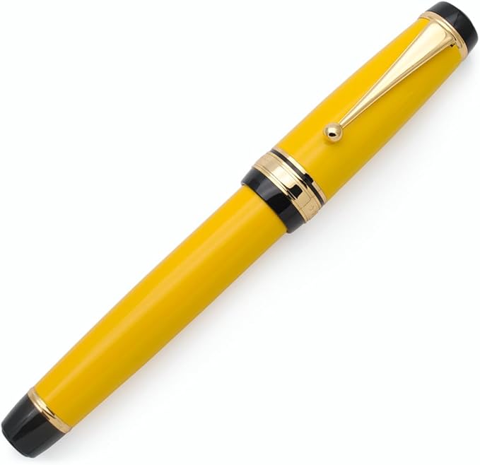 xixixiaozhu Metal Big Fountain Pen Set Medium Nib 0.7mm, Includes Ink Refill Converter, 5 Ink Cartridges & Gift Box (Medium Nib 0.7mm, Yellow)