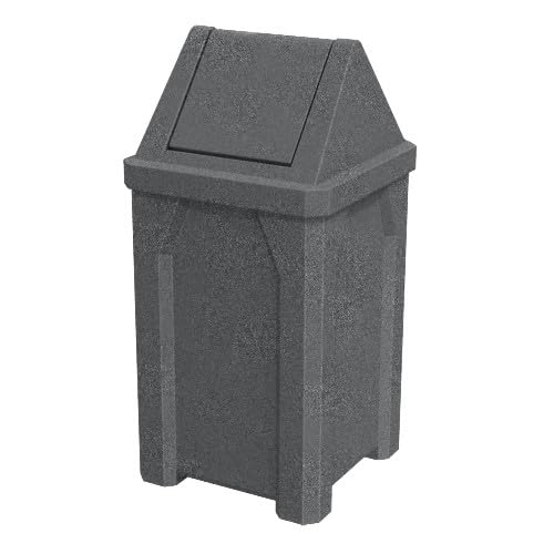 Sturdy Essentials 32 Gallon Square 100% Recycled Plastic Heavy Duty Outdoor Commercial Trash Can with Easy Access Swing Top Lid | Great for Schools and Businesses - Dark Granite