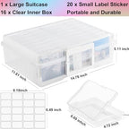 Haundry Photo Storage Box with 16 Inner 4" x 6" Photo Case, Portable Storage Organizer with Handle Craft Keeper for Picture, Stickers, Stamps, Screws, Hair Clips, Clear