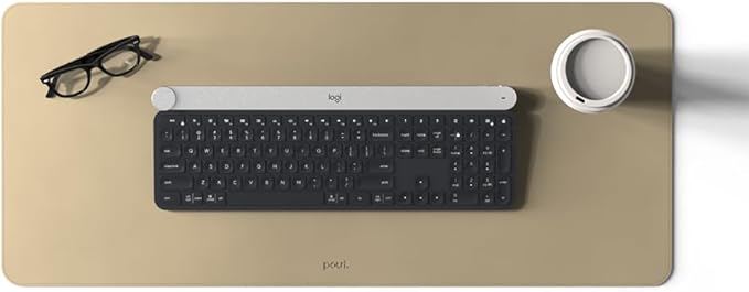 POUT TekDec Mat – Vegan Leather Desk Pad (31.5×13.4in / 80×34cm), Water-Resistant Surface, Anti-Slip Base, Scratch & Heat Protection, Multi-Functional Writing & Mouse Pad – Texas Sand
