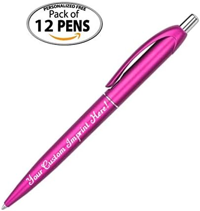 Personalized Ballpoint Pens - Retro -Retractable Click action - Custom - Black writing - Printed Name pens - Imprinted w/Your Logo or Message - Includes Personalization- 12 Pens/Box (Pink)