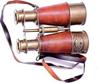 Nautical Marine Binocular Leather Case with Antique Brass Compass