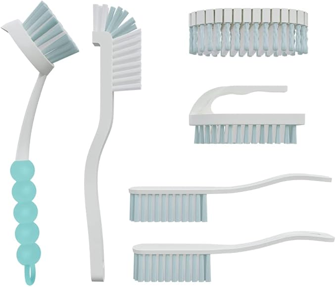 CN1ST 6 PCS Cleaning Brush, Scrub Brush Set for Kitchen and Bathroom Household Use with Various Brushes for Cleaning Dishes, Tiles, Corners and Floors Sky Blue