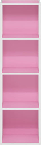 Furinno PASIR Book Shelf, 4-Tier Modern Bookshelf, Open Shelves Bookcase 9 x 12 x 42, for Living Room, Bedroom, Home Office, Pink/White